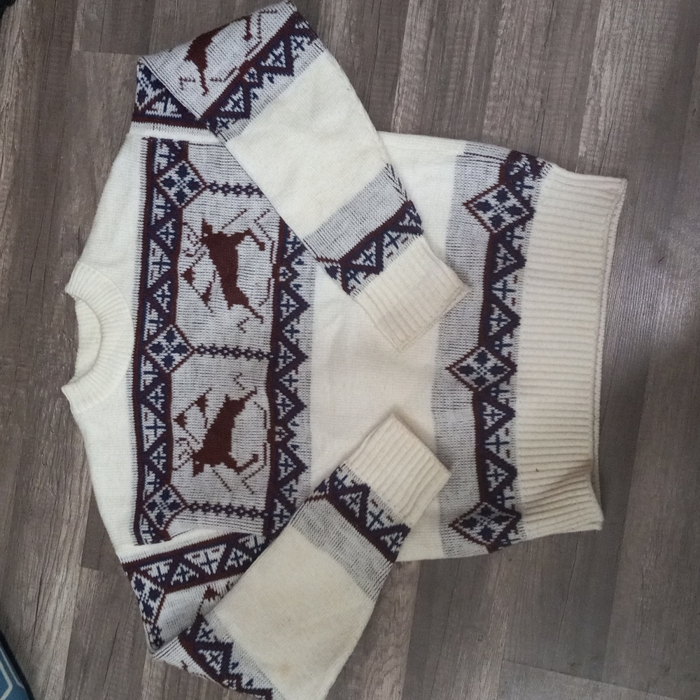 Reindeer Fair Isle Cream sweater Vintage Studio one